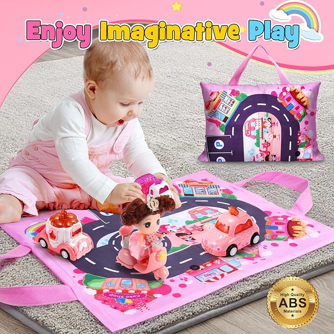 Baby Toys for 1 2 3 Year Old Girls,Cute Car Toys with Baby Doll & Playmat/Storage Bag for Toddlers Age 1-3 12-18 Months,1st