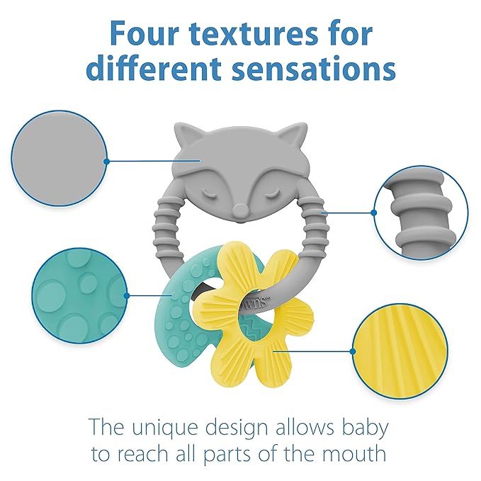 Dr. Brown's Learning Loop Fox, Baby Teether Ring with Multiple Shapes & Textures 100% Silicone, 3m+