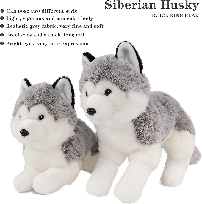 Ice King Bear Lifelike Siberian Husky Stuffed Animal - Plush Toy 13 Inches
