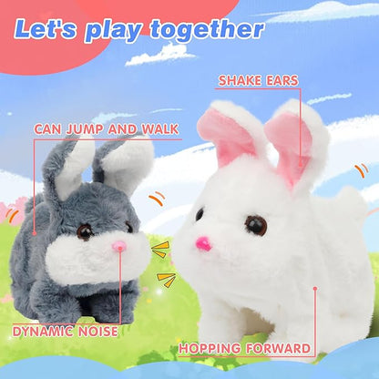 Hopearl Hopping Chubby Rabbit Interactive Electronic Pet Plush Bunny Toy with Sounds and Movements Animated Walking Wiggle Ears Twitch Nose Gift for Toddlers Birthday, Gray 7''