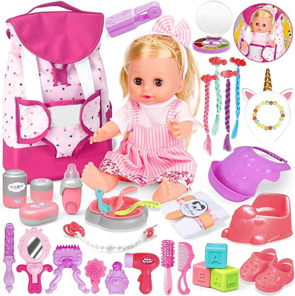 Baby Care & Hair Salon Doll Toy Set, 35PCS Doll Playset 14'' Baby 3 4 5 6+