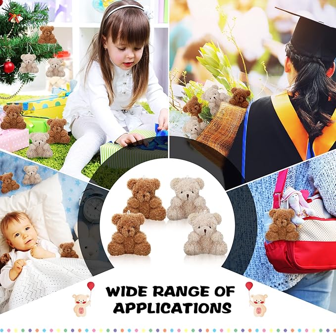 Chivao 20 Pcs Mini Plush Bears 4'' Small Bear Bulk Stuffed Animal Toys Tiny Soft Bear Doll Present Stuffers for Keychain Baby Shower Party Favors Supplies Wedding Party(Brown, Apricot