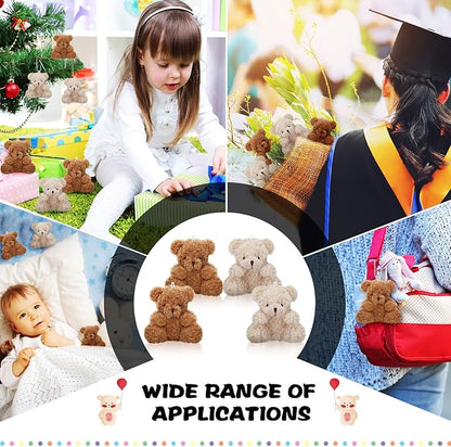 Chivao 20 Pcs Mini Plush Bears 4'' Small Bear Bulk Stuffed Animal Toys Tiny Soft Bear Doll Present Stuffers for Keychain Baby Shower Party Favors Supplies Wedding Party(Brown, Apricot
