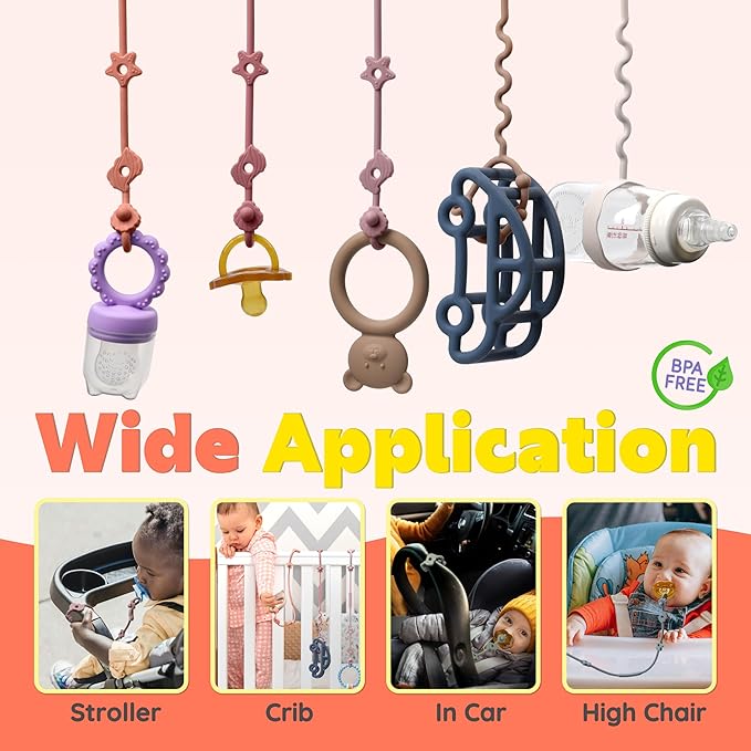 Toy Straps for Baby, 5pcs Food Grade Silicone Toy Holder