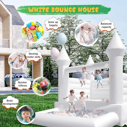 OZIS White Bounce House Castle with Ball Pit for Kids, 13x10x10FT Inflatable White Bounce House with Blower