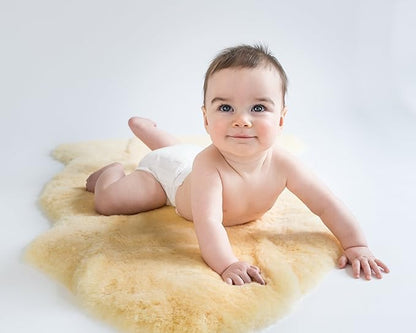 Woolino Sheepskin Luxuriously Soft Fluffy Rug for Bedroom, 100% Natural Australian Merino Wool Lambskin Baby Carpet - Flax