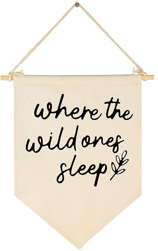 GEANHIL 'Where The Wild Ones Sleep' Natural Beige Banner - Wall Decor Gift for Nursery Bedroom Kids' Room, New Year