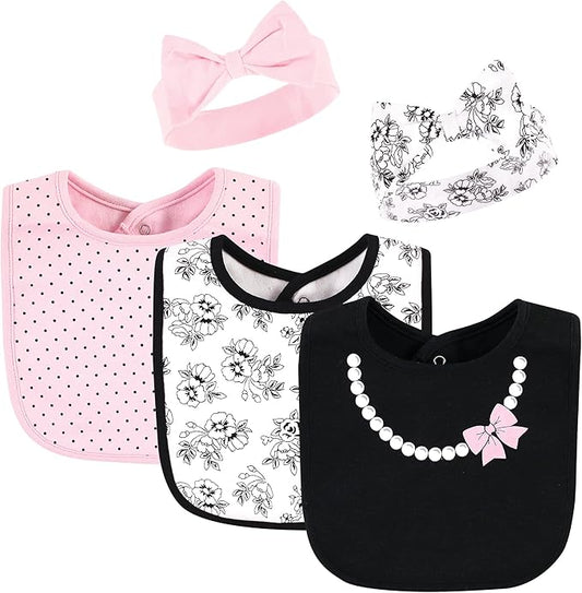 Hudson Baby Unisex BabyCotton Bib and Headband or Caps Set