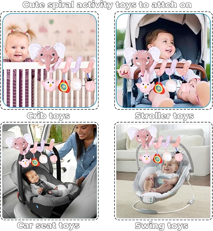 Musical Owl Rattle Sheep Pink Elephant Car Seat Toys for Babies 0-6 Months, Hanging Stroller Toys for Baby Girls 3-6 Month, Newborn Girl Infants Gift Toy