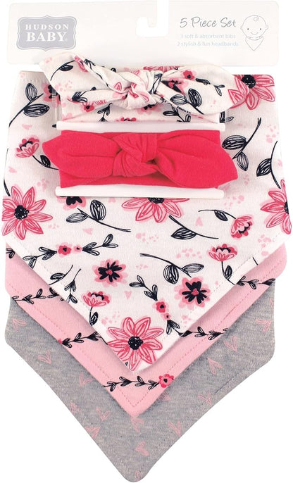 Hudson Baby Unisex BabyCotton Bib and Headband or Caps Set