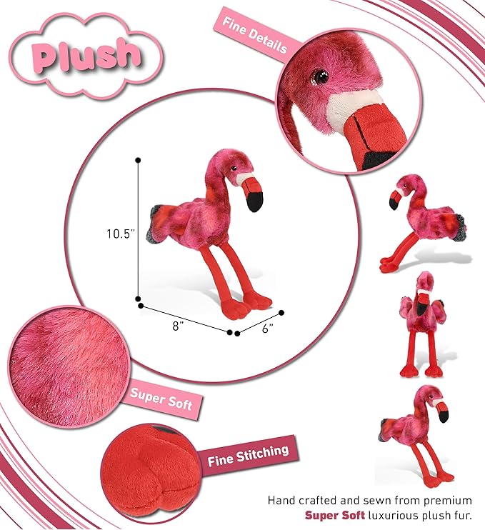 DolliBu Pink Tie-Dye Flamingo Super Soft Stuffed Animal, Cute Realistic Stuffed Animals for Girls 8 Inches