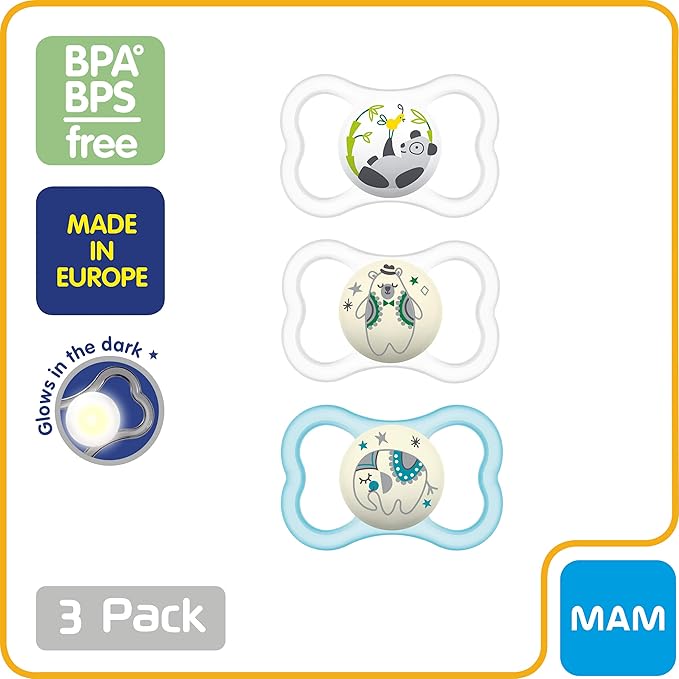 MAM Air Night & Day Baby Pacifier, For Sensitive Skin 3 Pack, 6-16 Months, Unisex,3 Count 1)