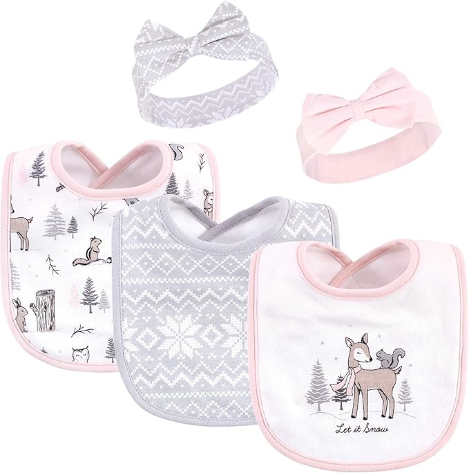 Hudson Baby Unisex BabyCotton Bib and Headband or Caps Set