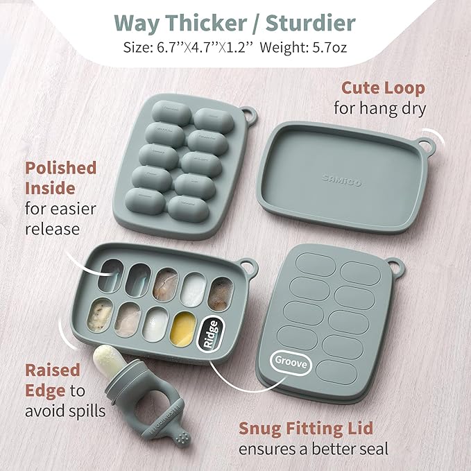 SAMiGO Baby Food Fruit Feeder and Breastmilk Popsicle Mold Set, Silicone Fruit Teether 4 Months+