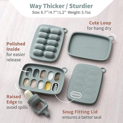 SAMiGO Baby Food Fruit Feeder and Breastmilk Popsicle Mold Set, Silicone Fruit Teether 4 Months+