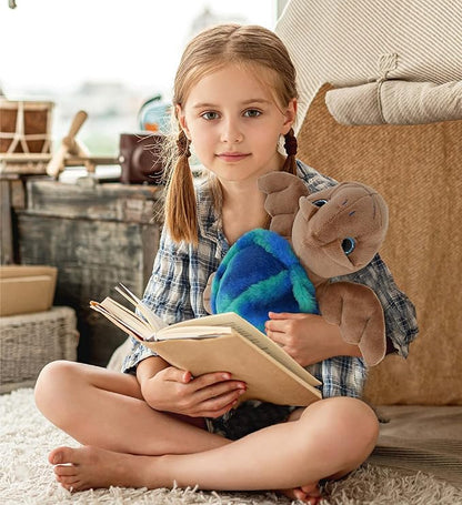 DolliBu Blue Tie-Dye Brown Sea Turtle Super Soft Stuffed Animal - Realistic Stuffed Animals for Girls, Boys 10 Inch