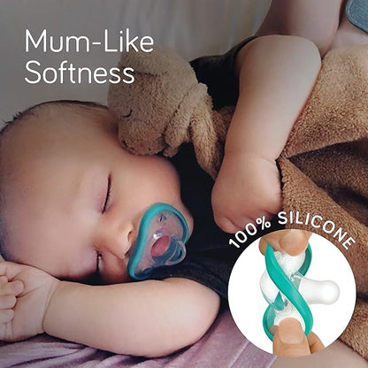 Nanobebe Baby Pacifiers 0-3 Month - Orthodontic, Curves Comfortably with Face Contour 100% Silicone 2pk,Teal