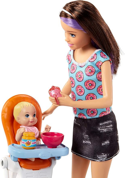 Barbie Babysitting Playset with Skipper Friend Doll, Color-Change Baby Doll 3 to 7 Year