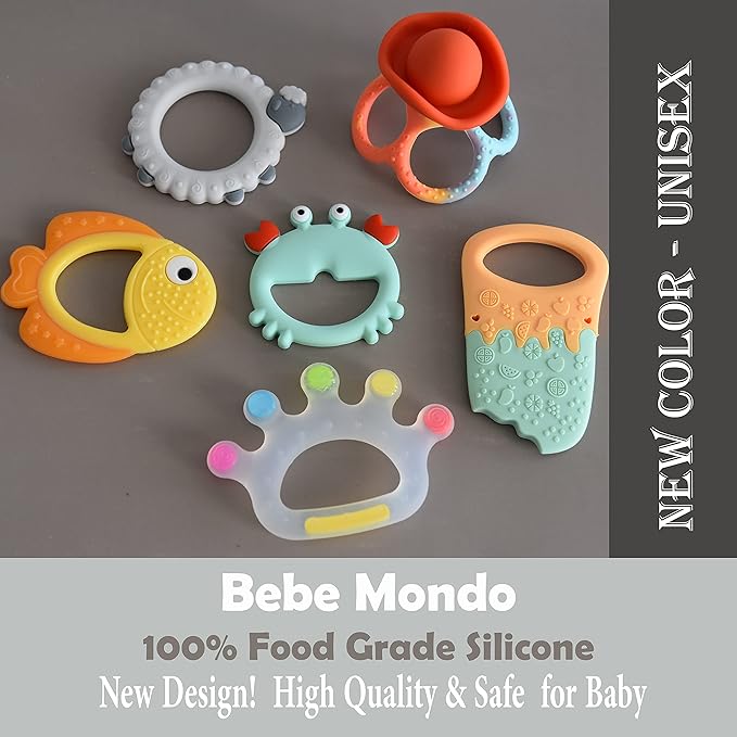 Teething Toys 3-6 Months, Teethers for Babies 3-6 6-12 Months for Teething Relief 100% Silicone, 0-6 Months,bebe