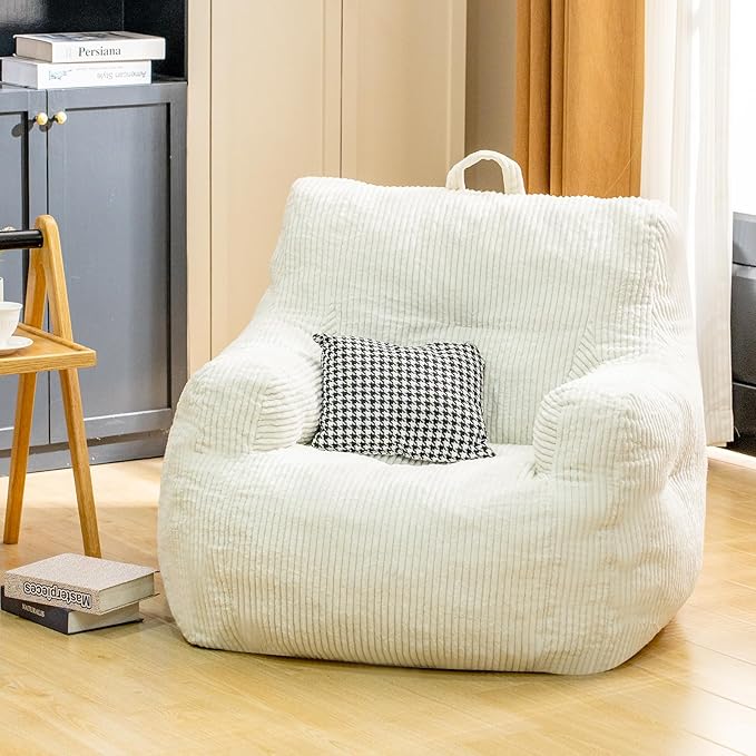 Bean Bag Chair, Faux Fur Bean Bag Chair for Adults, Fluffy and Comfy Bean Bag Chair with Filler, Big Bean Bag Sofa Chair for Reading, Gaming (Beige, Small)