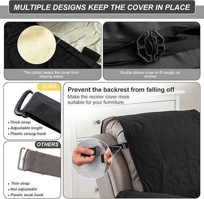 100% Waterproof Recliner Chair Cover, Recliner Chair Covers for Reclining Chair, Non-Slip Fabric Recliner Couch Cover for Living Room, for Pets Kids Protector, Washable (Black, 28"Recliner Chair)
