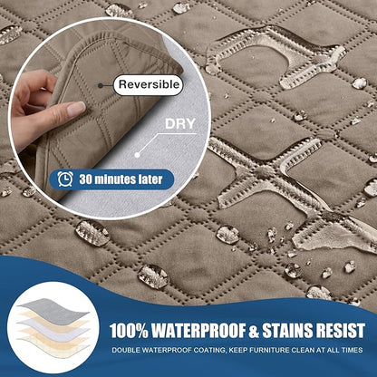 TAOCOCO 100% Waterproof Recliner Covers, Recliner Sofa Covers with Leg Straps, Reversible Recliner Couch Cover for Reclining Chair, Washable Couch Protector for Pets Kids(1 Seater 22", Khaki)