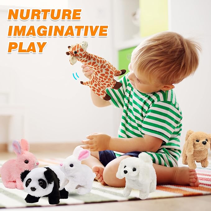 Hopearl Walking Dog Golden Retriever Interactive Electronic Pet Plush Toy Puppy Woof and Moving Animated Nodding Head Gifts for Toddlers Birthday, Brown 7''
