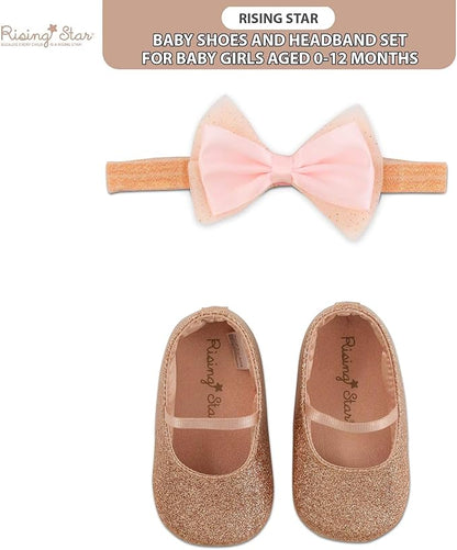 Rising Star Baby Girls' Shoes and Headband Gift Box Set