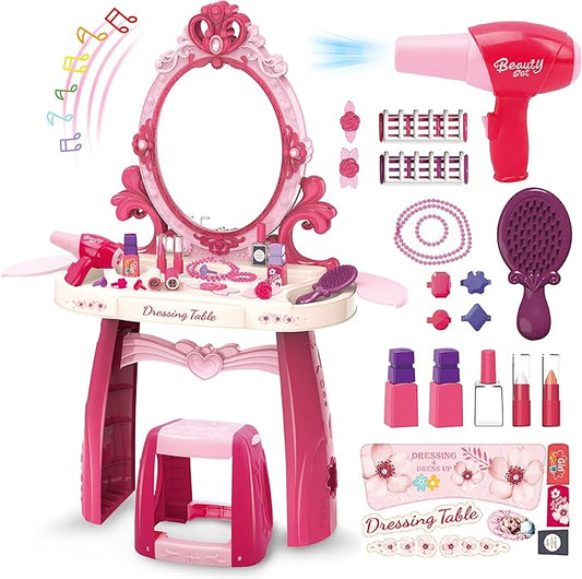 Toddler Vanity Makeup Table Toy with Mirror&Chair，Kids Vanity Set Toddlers2 3 4 5 6Years Old