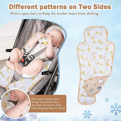 Gel Car Seat Cooler Pad,1 Pack Double Sides-Universal Baby Stroller Ice Cushion Cooler Mat,Summer Cooling Seat Liner,Multifunctional Suitable for Baby Dining Chair,Child Safety Seat (Giraffe+Lion)