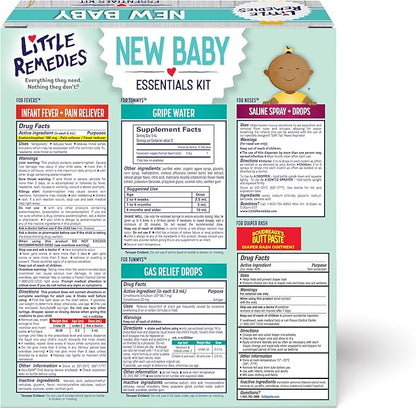 Little Remedies, New Baby Essentials Kit, 6 Newborn Essentials, Saline Nasal Spray, Gas Relief Drops, Gripe Water, Fever Reliever, & Diaper Ointment