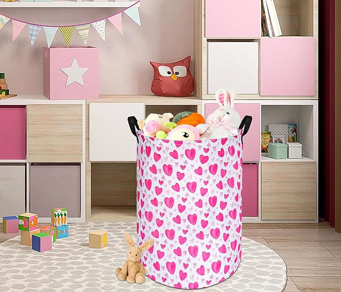 Round Love Heart Pattern Laundry Hamper Storage Basket Organizer Hamper