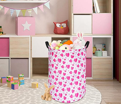 Round Love Heart Pattern Laundry Hamper Storage Basket Organizer Hamper