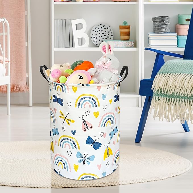 Round Rainbow Pattern Laundry Hamper Storage Basket Organizer Hamper Storage