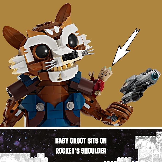 LEGO Marvel Rocket & Baby Groot Minifigure, Guardians of The Galaxy Inspired Marvel Toy for Kids 10 and 76282