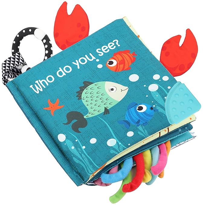 Fish Baby Books Toys, Touch and Feel Cloth Soft Crinkle Books for Babies