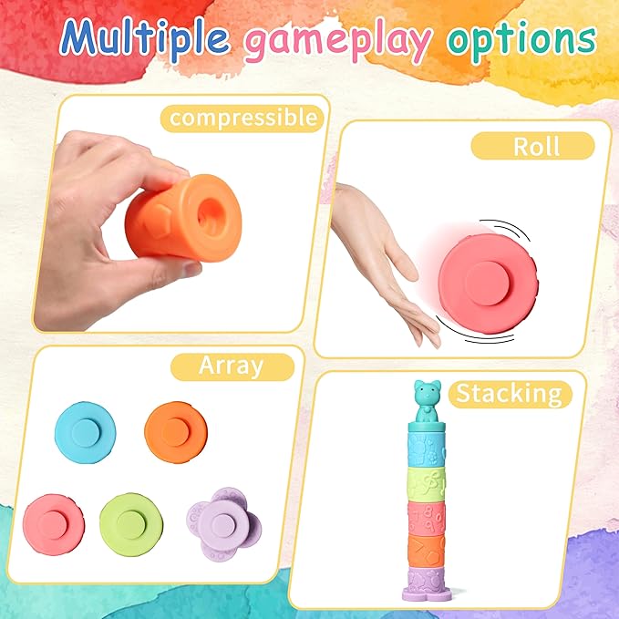 6 Pcs Stacking & Nesting Circle Toy,Soft Building Rings Stacker & Teethers 6+ Months