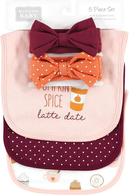 Hudson Baby Unisex BabyCotton Bib and Headband or Caps Set