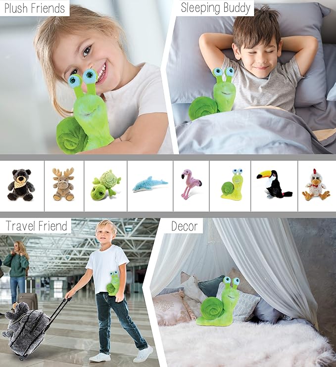 DolliBu Green Snail Plush - Super soft stuffed animal Snail, Cute Realistic Stuffed Animal Snail Toy for Boys and Girls 7 Inches