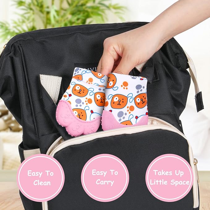 2Pack Silicone Teething Mitt, Soothing Infant Teething Mitten Pain Relief 0-12 Months