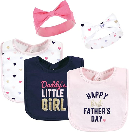 Hudson Baby Unisex BabyCotton Bib and Headband or Caps Set