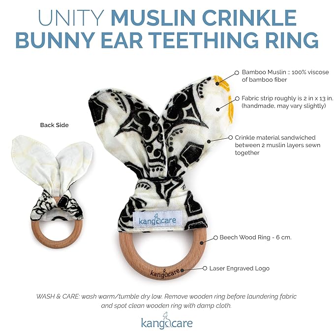 Kanga Care Baby Soft Muslin Sensory Crinkle Bunny Ear Wood