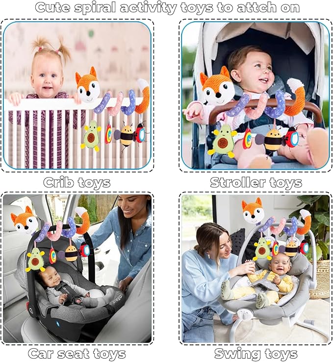 Car Seat Toys, Baby Toy 3-6 Month Carseat Stroller Toys Infant Spiral Activity Toy 0-6 Months, Hanging Toys for Babies Newborn Boys Girls 0-6-12 Months - Orange Fox