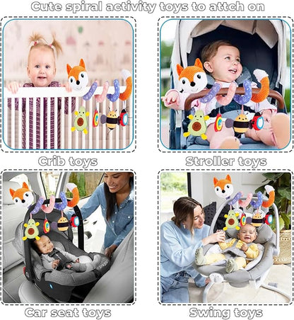Car Seat Toys, Baby Toy 3-6 Month Carseat Stroller Toys Infant Spiral Activity Toy 0-6 Months, Hanging Toys for Babies Newborn Boys Girls 0-6-12 Months - Orange Fox