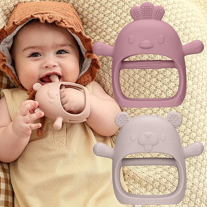 2 Packs Baby Teething Toys Silicone Teething Mittens for Infants 3 Months+, Never Drop & Easy to Hold Teethers