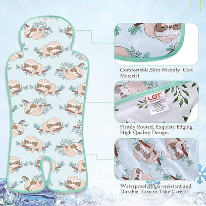 Gel Car Seat Cooler Pad,1 Pack Double Sides-Universal Baby Stroller Ice Cushion Cooler Mat,Summer Cooling Seat Liner,Multifunctional Suitable for Baby Dining Chair,Child Safety Seat(Sloth + Leaves)