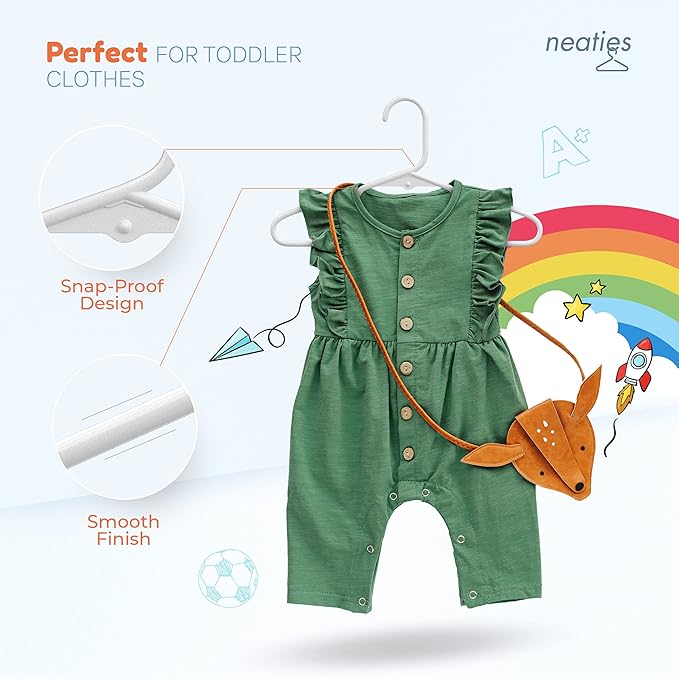 Made in USA Baby Hangers, Kids Hangers for Children's Clothes, Toddler Outfits and Clothing, 20 50 100 Pack Available, Kid Plastic Hanger for Closet and Nursery, Kids Hangars (120pk White/Gray)