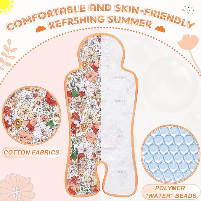 Pinkunn 2 Pcs Gel Car Seat Cooling Pad for Baby Summer Breathable Ice Cushion Multifunctional Ice Stroller Cooler Mat for Stroller Baby Dining Chair Child Safety Seat(Classic Color,Flower)