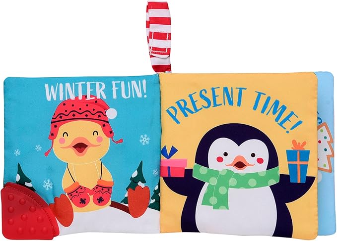 Baby Starters My First Christmas Soft, Crinkle Activity Book with Silicone Teether and Travel Strap (5 1/2