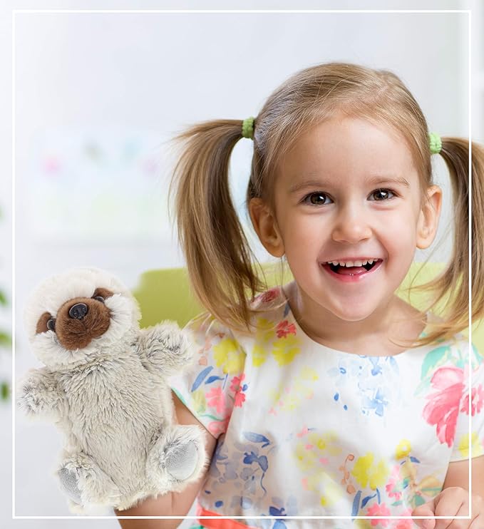 DolliBu Sloth Plush Hand Puppet For Kids - Soft Plush